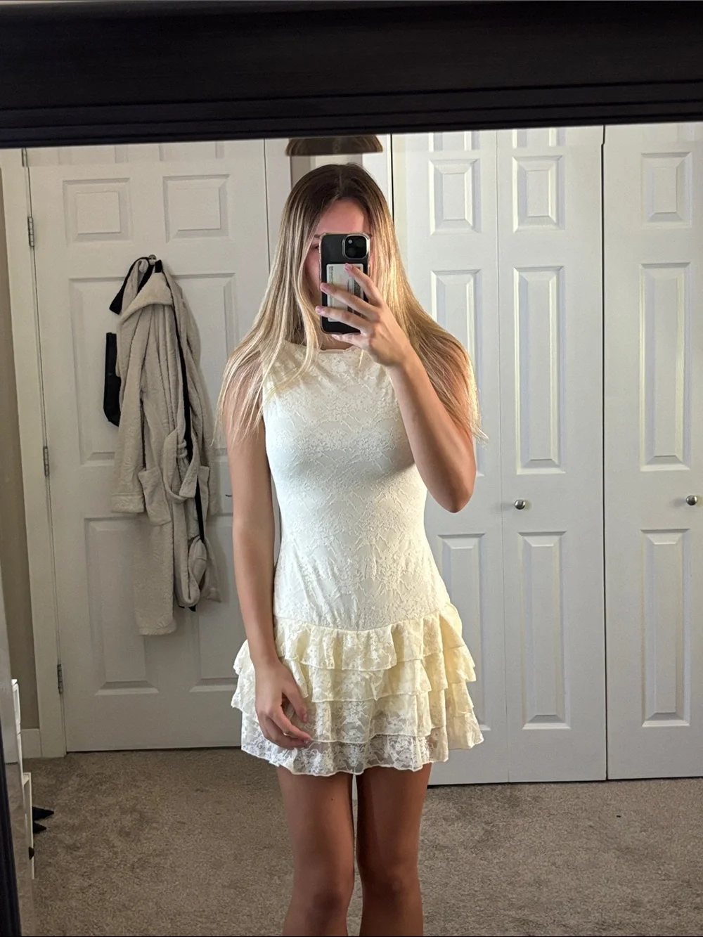 Commense Cream Lace Ruffle Mini Dress - Picture 1 of 2